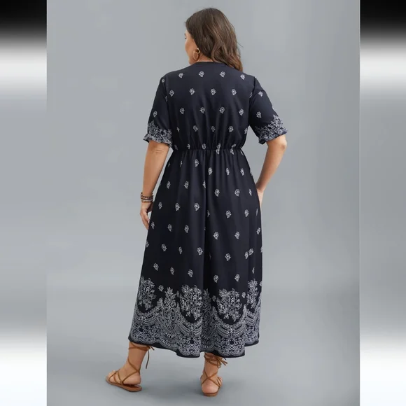 Floral Waist-Tie Notched Collar Mini Dress - Picture 5 of 7